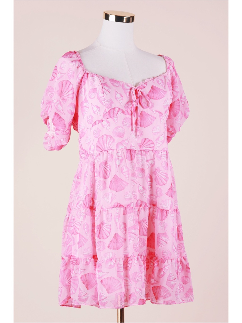 Sz 15/16 B. Darlin Tonal Pink Coastal Seashell Puff Sleeve Mini Dress NWOT